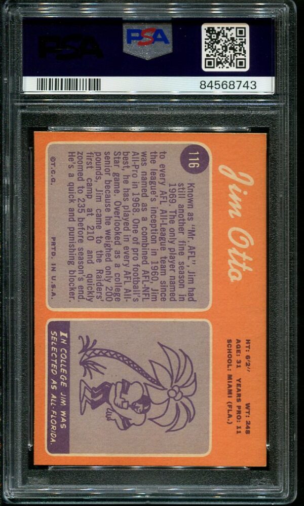 Authentic 1970 Topps #116 Jim Otto PSA 8 Football Card