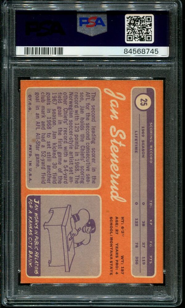 Authentic 1970 Topps #25 Jan Stenerud PSA 7 Rookie Football Card