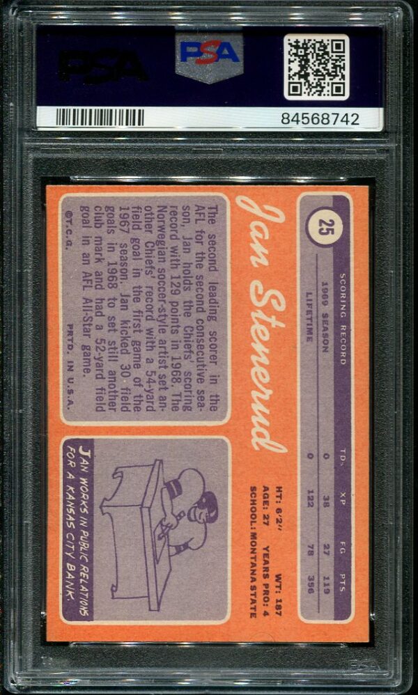 Authentic 1970 Topps #25 Jan Stenerud PSA 6 Rookie Football Card