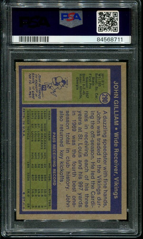 Authentic 1972 Topps #290 John Gilliam PSA 6 Football Card