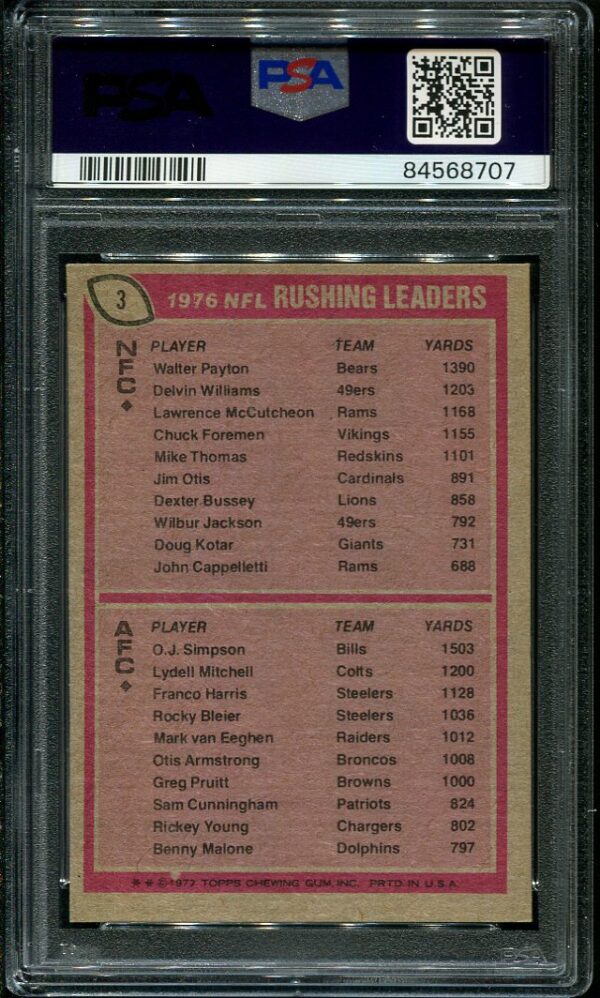 Authentic 1977 Topps #3 Rushing Leaders PSA 6 Football Card