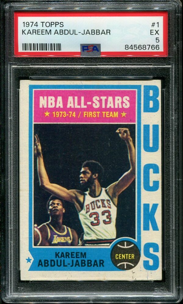 Authentic 1974 Topps #1 Kareem Abdul-Jabbar PSA 5 Basketball Card