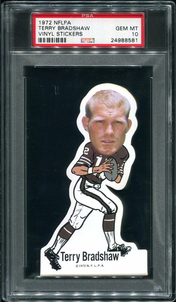 Authentic 1972 NFLPA Vinyl Stickers Terry Bradshaw PSA 10