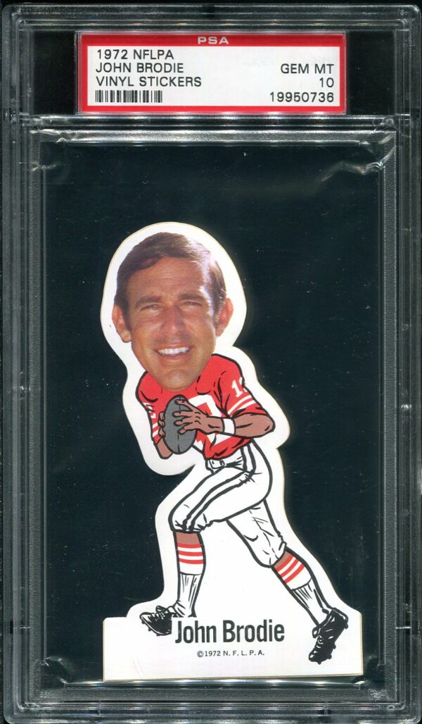 Authentic 1972 NFLPA Vinyl Stickers John Brodie PSA 10