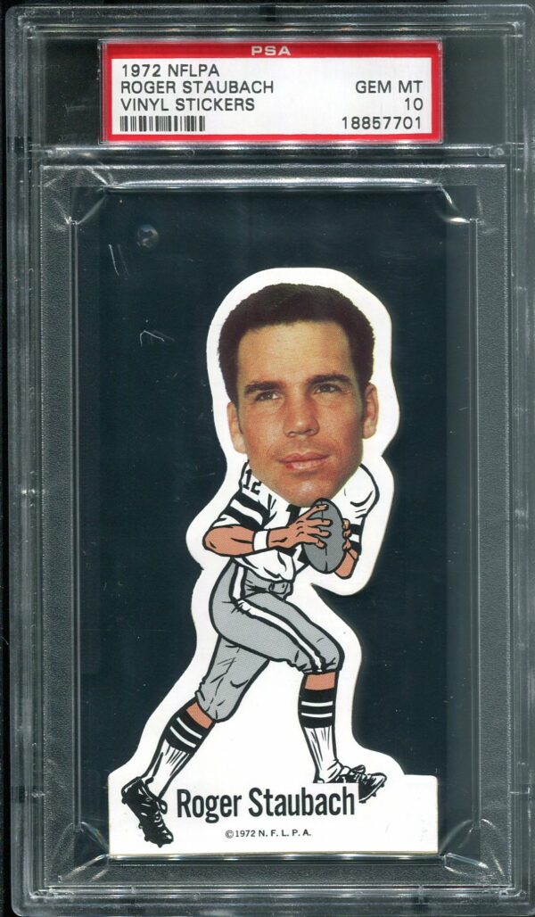 Authentic 1972 NFLPA Vinyl Stickers Roger Staubach Rookie PSA 10