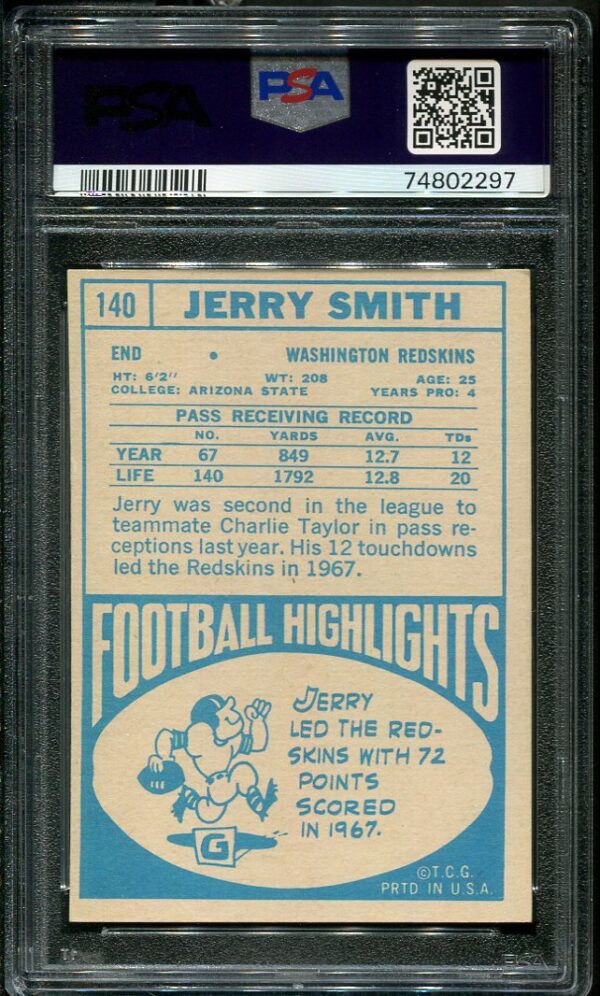 Authentic 1968 Topps #140 Jerry Smith PSA 7 Football Card