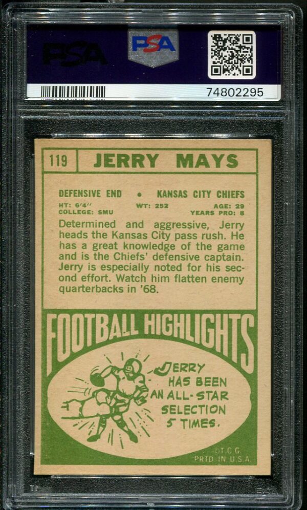 Authentic 1968 Topps #119 Jerry Mays PSA 8 Football Card
