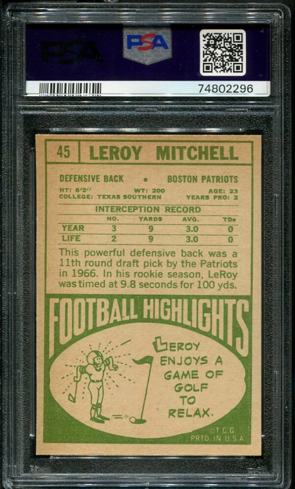 Authentic 1968 Topps #45 Leroy Mitchell PSA 9 Football Card