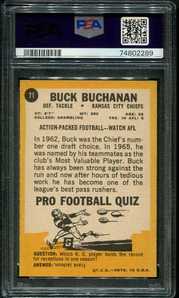 Authentic 1967 Topps #71 Buck Buchanan PSA 8 Football Card