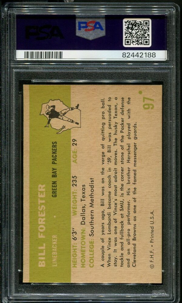 Authentic 1961 Fleer #97 Bill Forrester PSA 4 Football Card