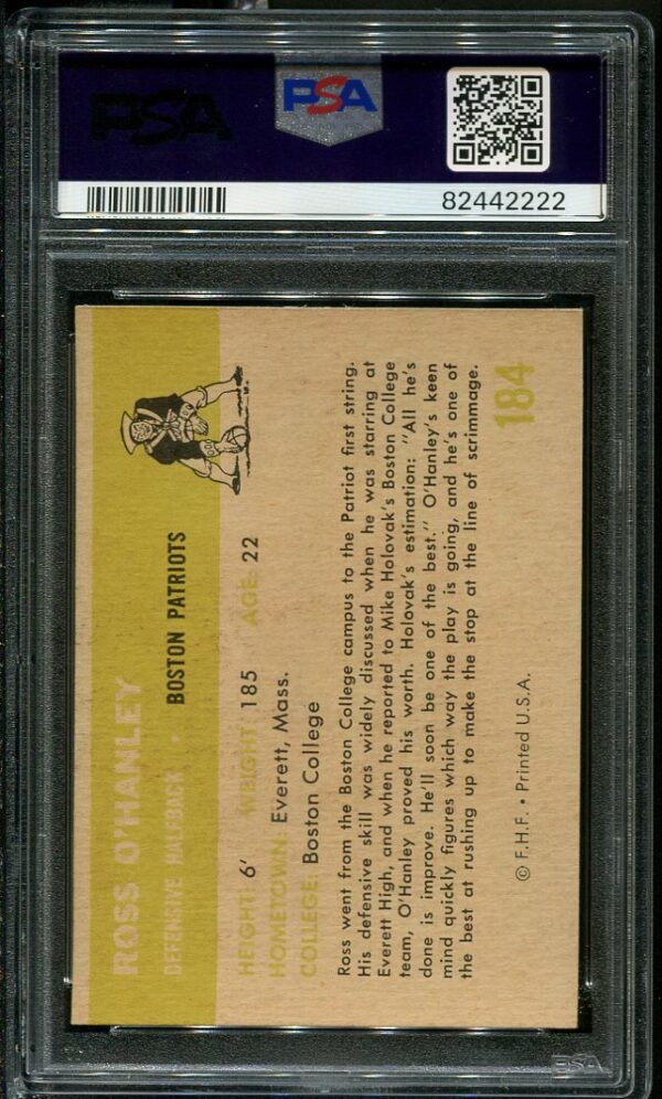 Authentic 1961 Fleer #184 Ross O'Hanley PSA 6 Football Card