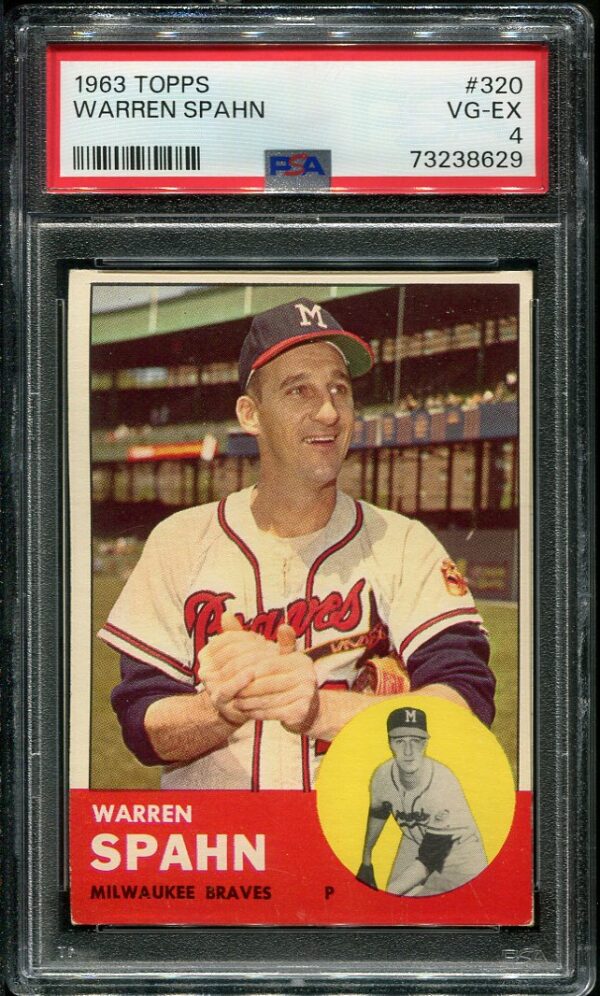 Authentic 1963 Topps #320 Warren Spahn PSA 4 Baseball Card