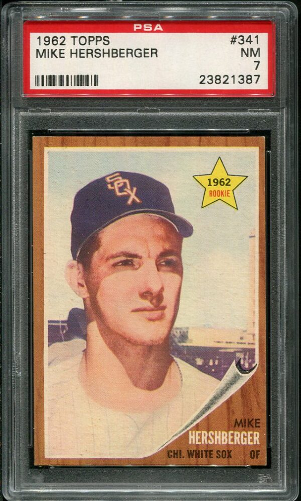 Authentic 1962 Topps #341 Mike Hershberger PSA 7 Baseball Card