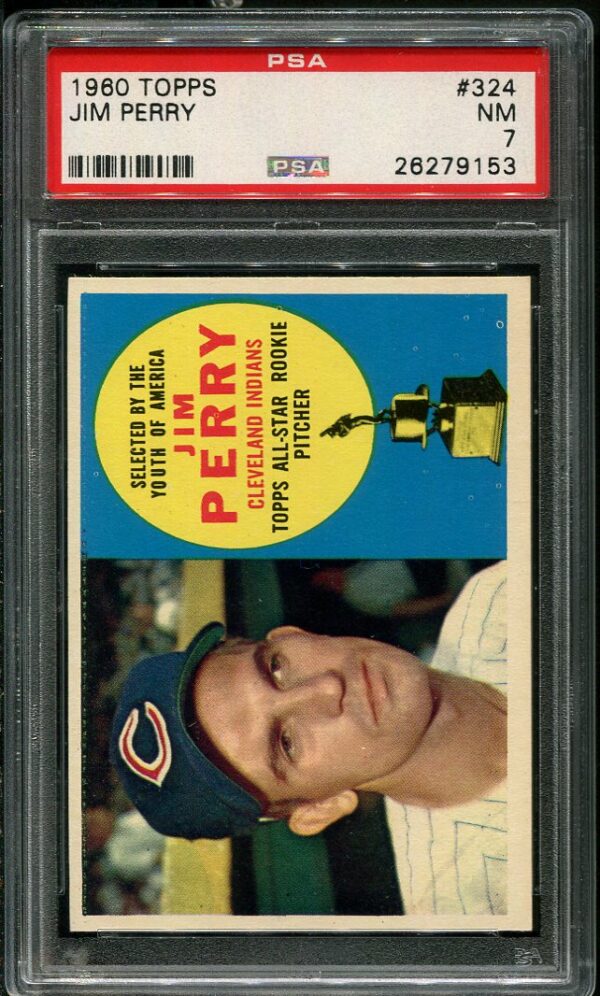 Authentic 1960 Topps #324 Jim Perry PSA 7 Baseball Card