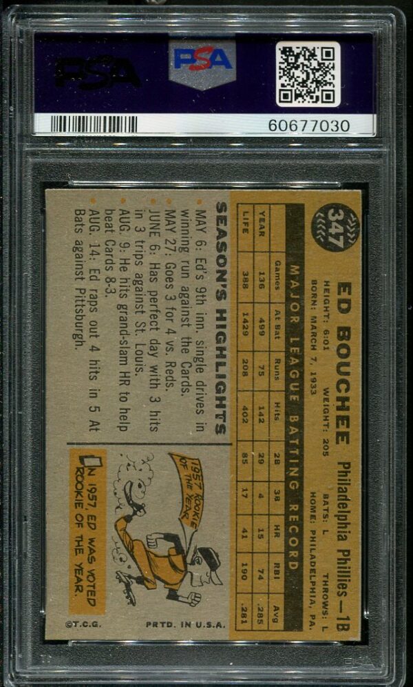 Authentic 1960 Topps #347 Ed Bouchee PSA 6 Baseball Card