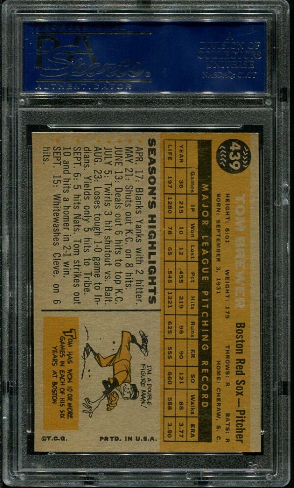 Authentic 1960 Topps #439 Tom Brewer PSA 7 Baseball Card
