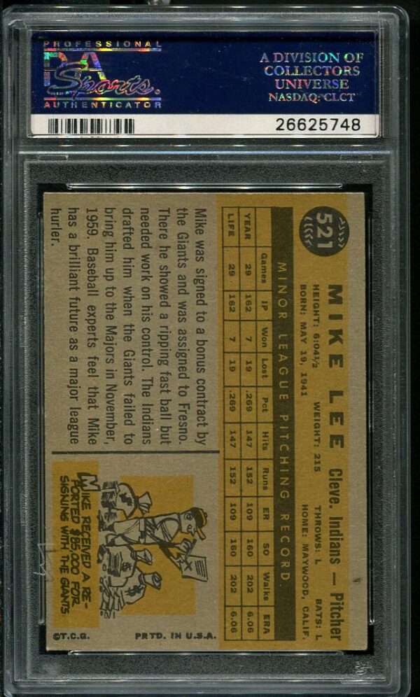 Authentic 1960 Topps #521 Mike Lee PSA 7 Baseball Card