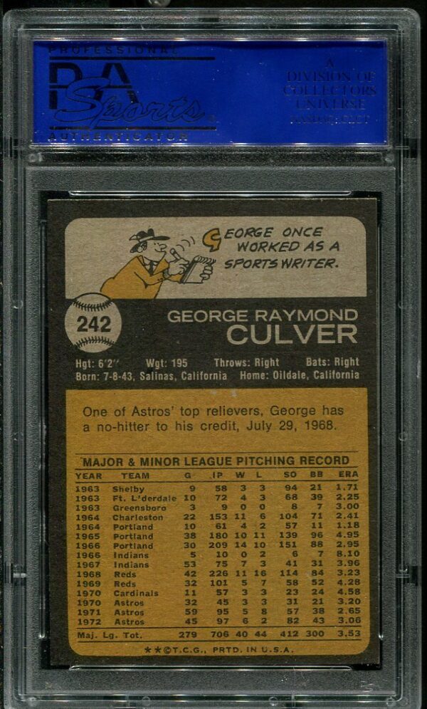 Authentic 1973 Topps #242 George Culver PSA 8 Baseball Card