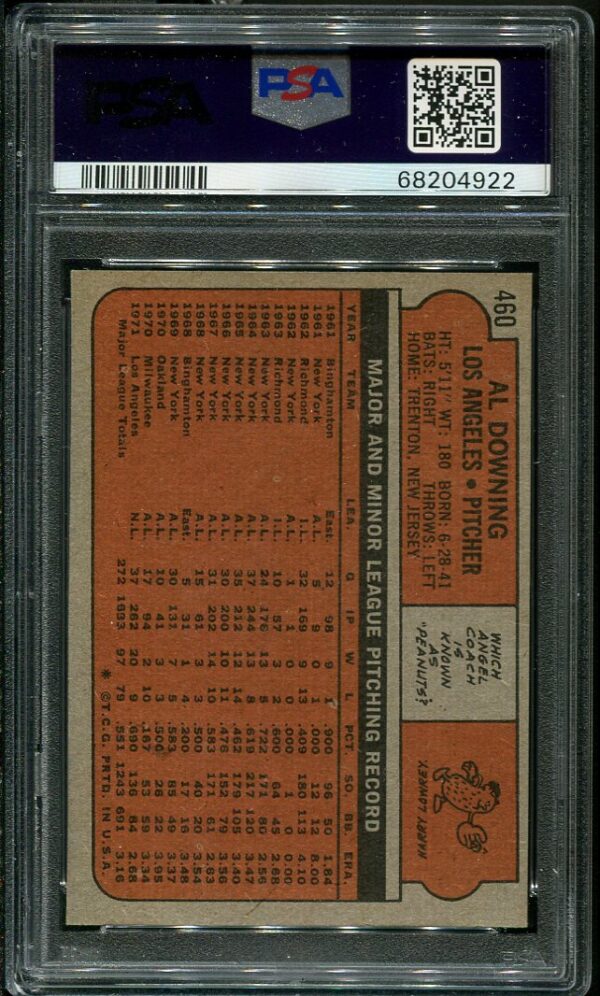 Roberto Clemente 1972 Topps #460 Al Downing PSA 8 Baseball Card