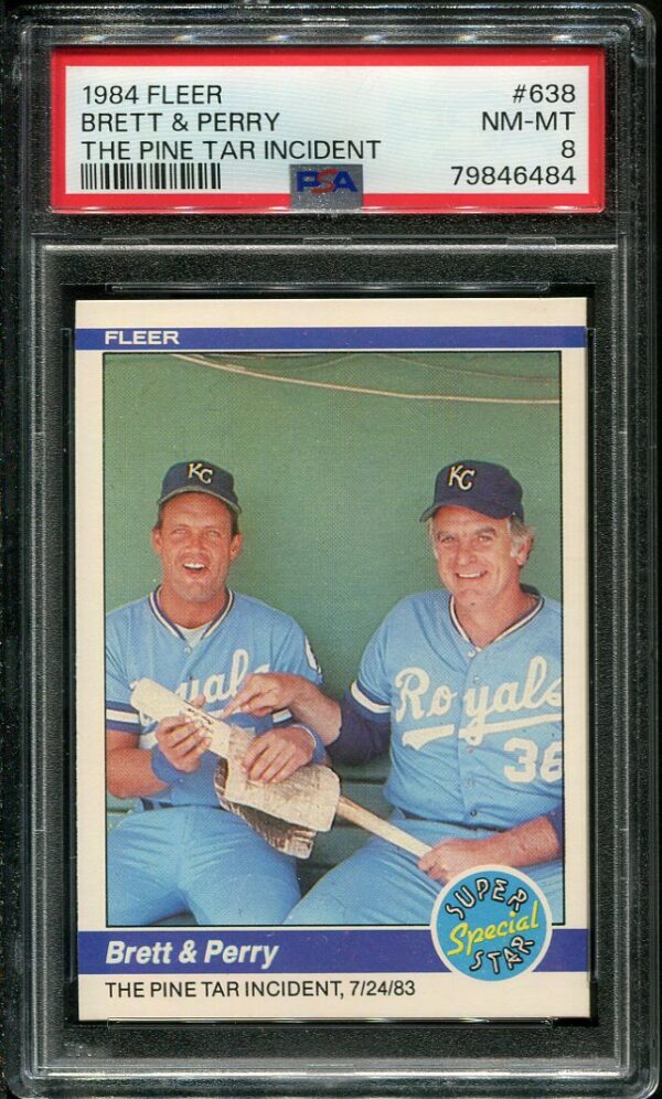 Authentic 1984 Fleer #638 Brett & Perry PSA 8 Baseball Card