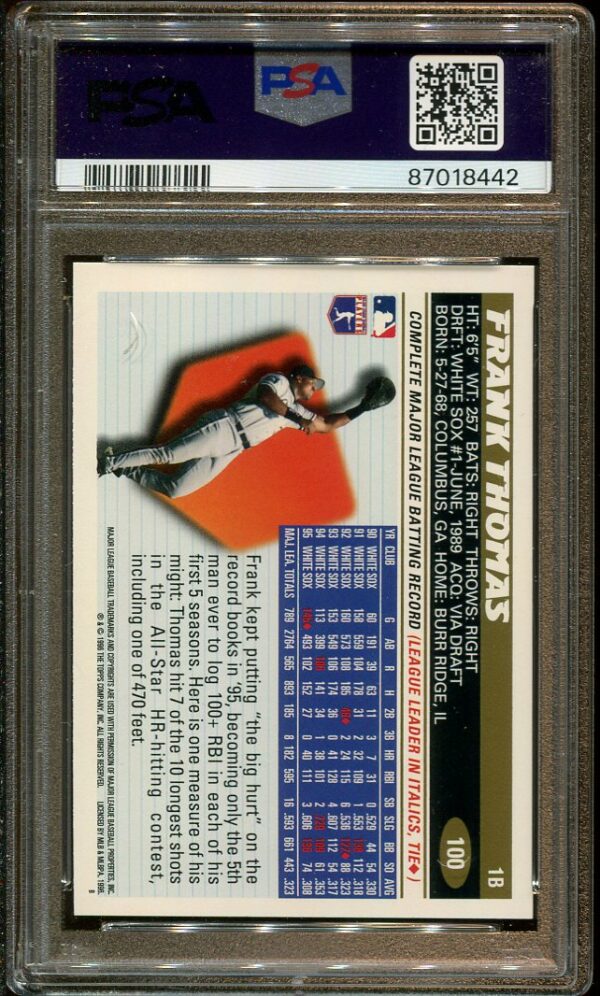 Authentic 1996 Topps #100 Frank Thomas PSA 10 Baseball Card