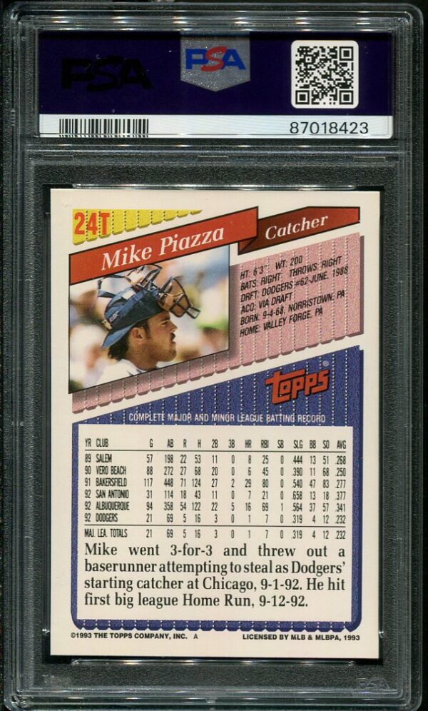 Authentic 1993 Topps Traded #24T Mike Piazza PSA 10 Baseball Card