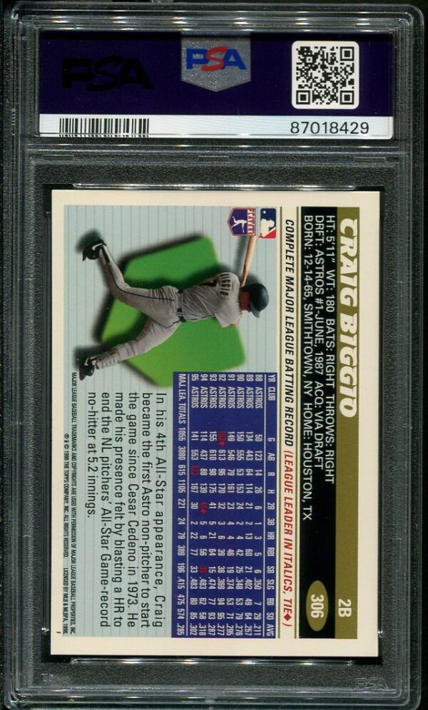 Authentic 1996 Topps #306 Craig Biggio PSA 10 Baseball Card