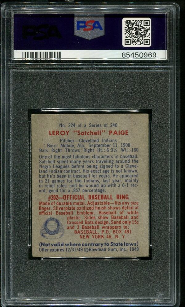 Roy Partee's 1949 Bowman #224 Satchell Paige PSA 3 Vintage Baseball Card