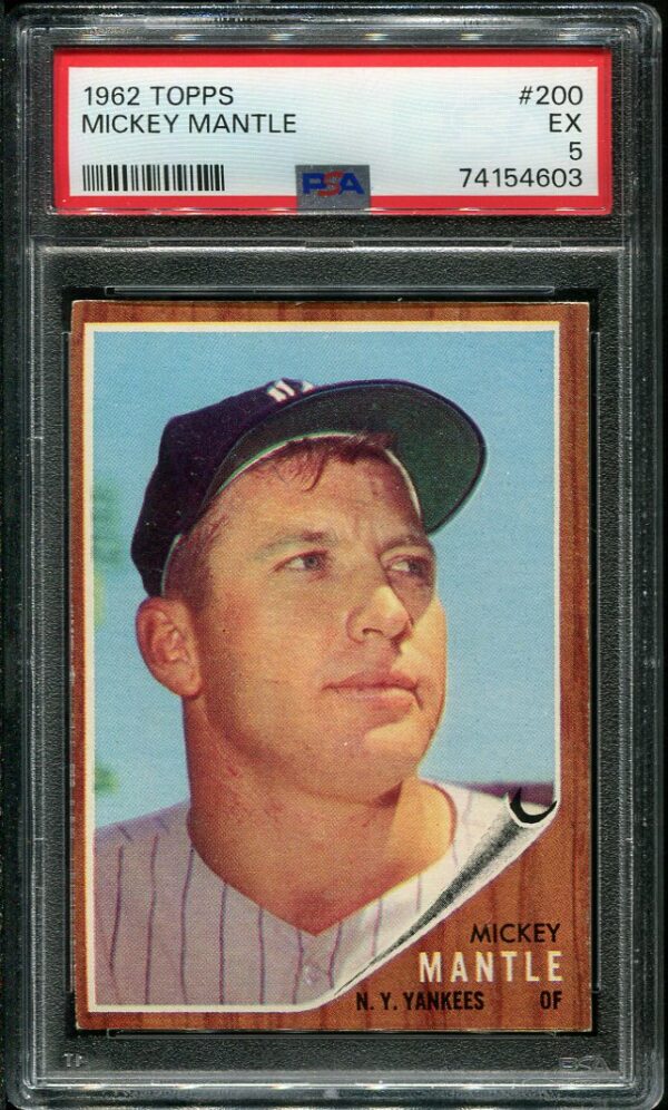 Authentic 1962 Topps #200 Mickey Mantle PSA 5 Baseball Card