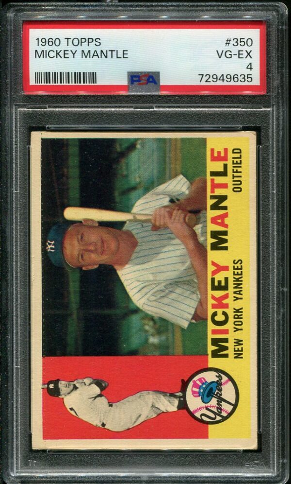 Authentic 1960 Topps #350 Mickey Mantle PSA 4 Baseball Card