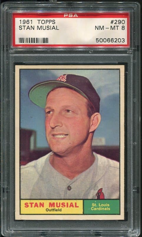 Authentic 1961 Topps #290 Stan Musial PSA 8 Baseball Card
