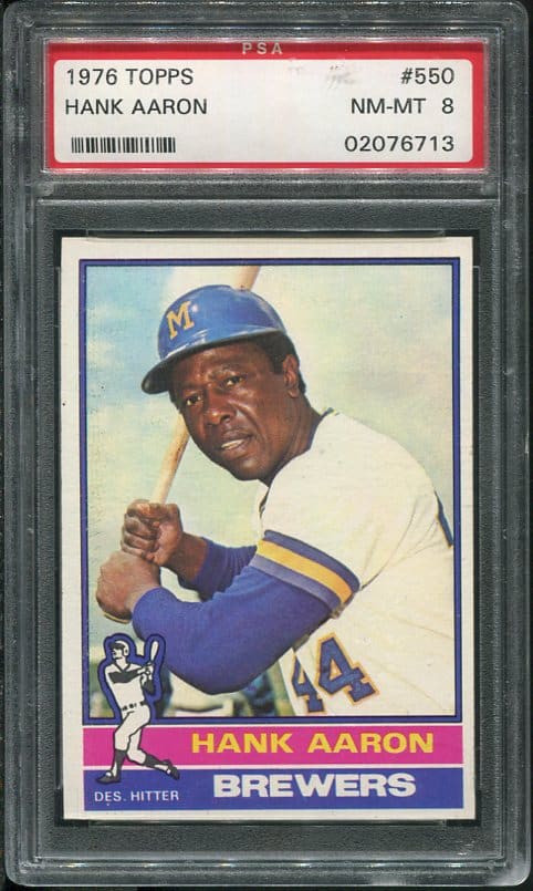 Authentic 1976 Topps #550 Hank Aaron PSA 8 Baseball Card