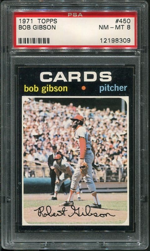 Authentic 1971 Topps #450 Bob Gibson PSA 8 Baseball Card