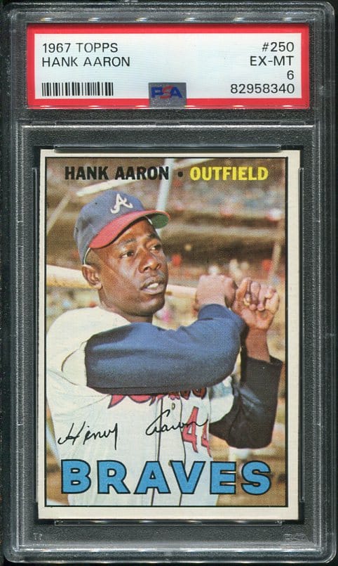 Authentic 1967 Topps #250 Hank Aaron PSA 6 Baseball Card