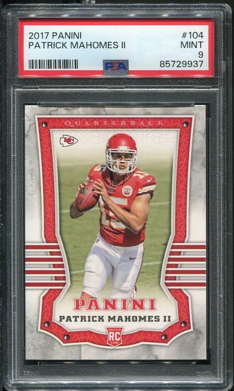 Authentic 2017 Panini #104 Patrick Mahomes PSA 9 Rookie Football Card