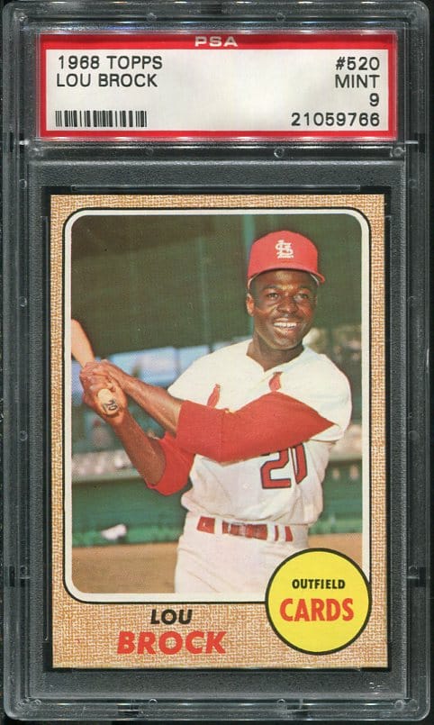 Authentic 1968 Topps #520 Lou Brock PSA 9 Baseball Card