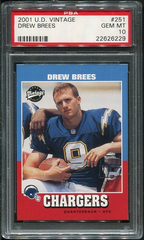 Authentic 2001 Upper Deck Vintage #251 Drew Brees PSA 10 Rookie Football Card