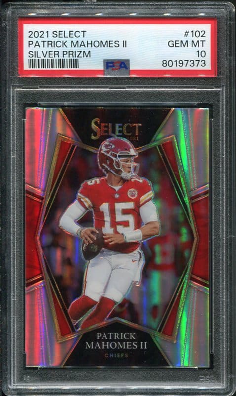 Authentic 2021 Select #102 Patrick Mahomes PSA 10 Silver Prizm Football Card