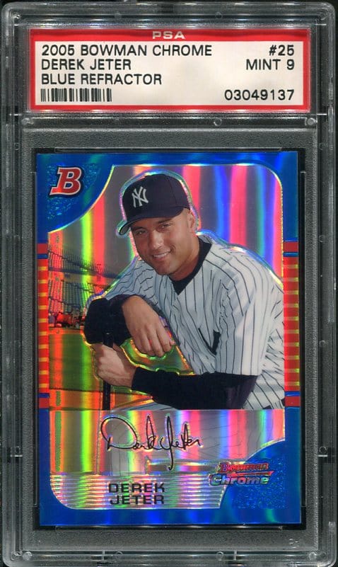 Authentic 2005 Bowman Chrome #25 Blue Refractor Derek Jeter Baseball Card