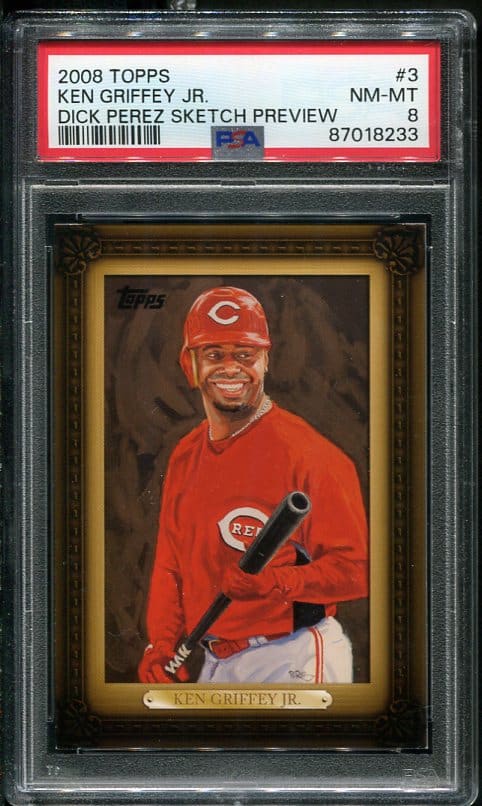 2008 Topps #3 Ken Griffey, Jr. Dick Perez Sketch Preview PSA 8 Baseball Card