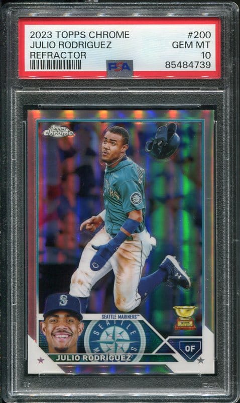 Authentic 2023 Topps Chrome Refractor #200 Julio Rodriguez PSA 10 Baseball Card