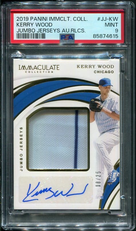 Authentic 2019 Panini Immaculate Collection Jumbo Jerseys Kerry Wood Autographed Relic PSA 9