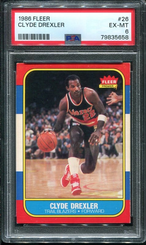 Authentic 1986 Fleer #26 Clyde Drexler PSA 6 Rookie Basketball Card