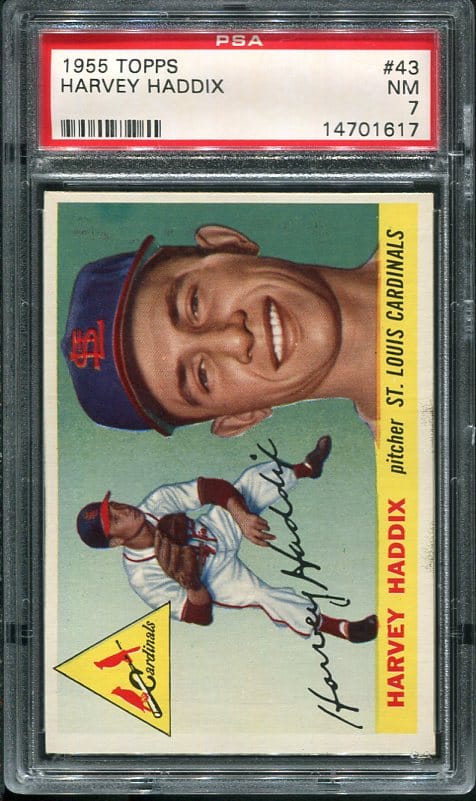 Authentic 1955 Topps #43 Harvey Haddix PSA 7 Baseball Card