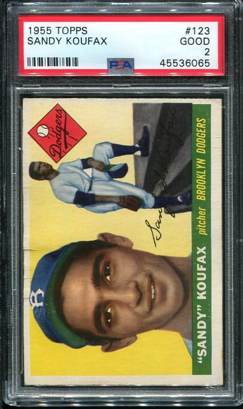 Authentic 1955 Topps #123 Sandy Koufax PSA 2 Rookie Baseball Card