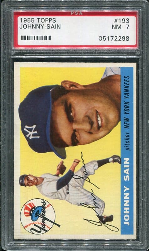 Authentic 1955 Topps #193 Johnny Sain PSA 7 Baseball Card
