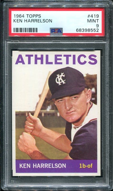 Authentic 1964 Topps #419 Ken Harrelson PSA 9 Rookie Baseball Card