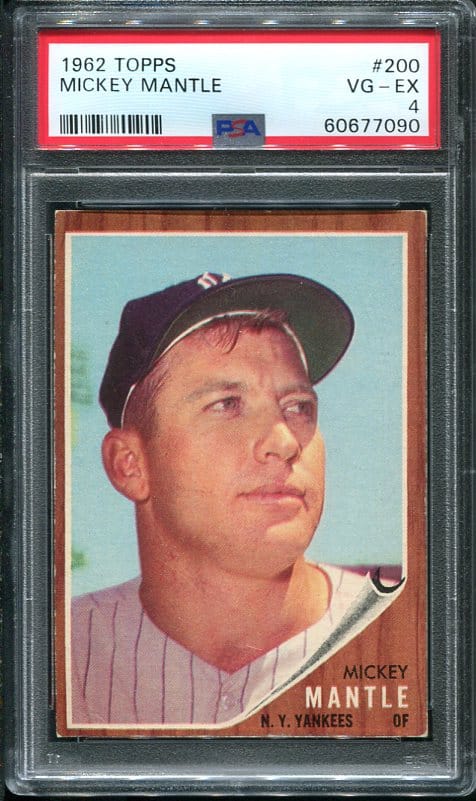 Authentic 1962 Topps #200 Mickey Mantle PSA 4 Baseball Card