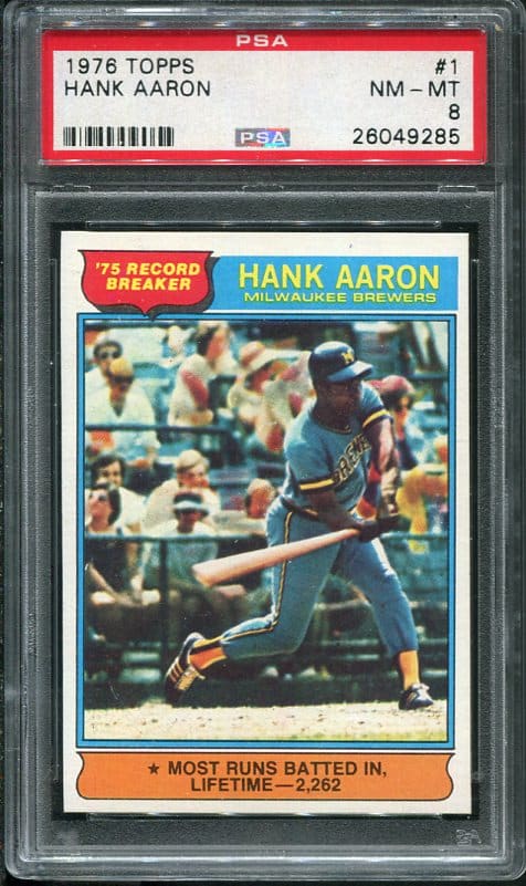 Authentic 1976 Topps #1 Hank Aaron PSA 8 Baseball Card