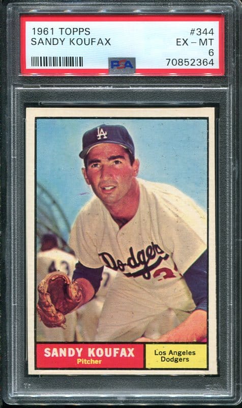 Authentic 1961 Topps #344 Sandy Koufax PSA 6 Baseball Card